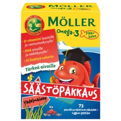 Möller Omega-3 Pikkukalat vadelmainen säästöpakkaus 72 kpl